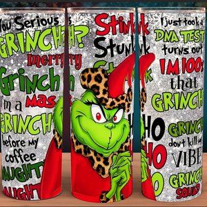 Grinch Cheetah Print Santa Tumbler 20oz